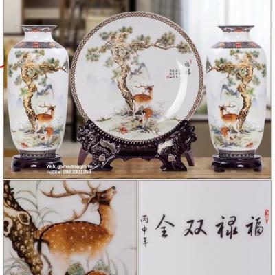 BỘ BÌNH ĐĨA CẢNH HỌA TIẾT TÙNG LỘC